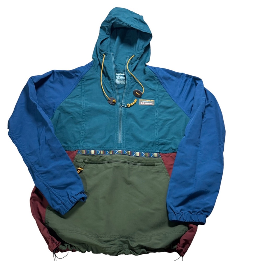 Vintage LL Bean Anorak Pullover Jacket Colorblock Hooded Women's  XS Windbreaker